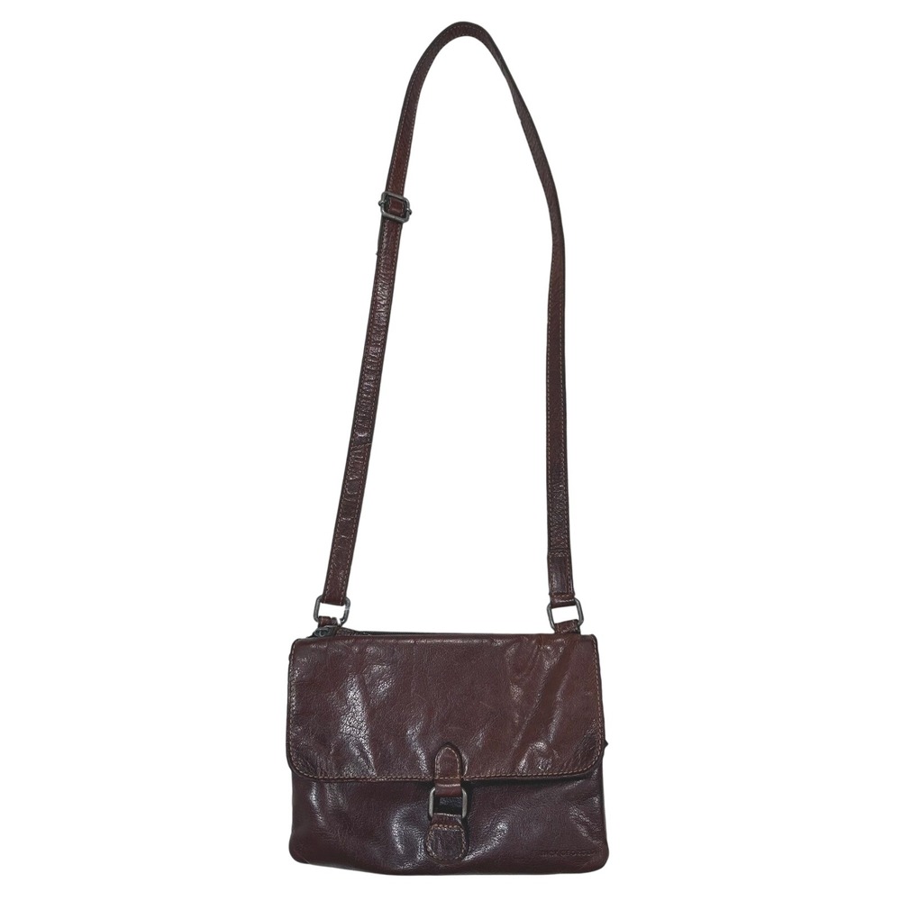 Jack Georges Brown Genuine Leather Crossbody Purse Wallet Organizer‎ Flap Buckle
